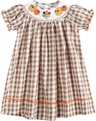 Lil cactus Baby and Girls Smocked Pumpkin Thanksgiving Bishop Dress in Saudi Arabia
