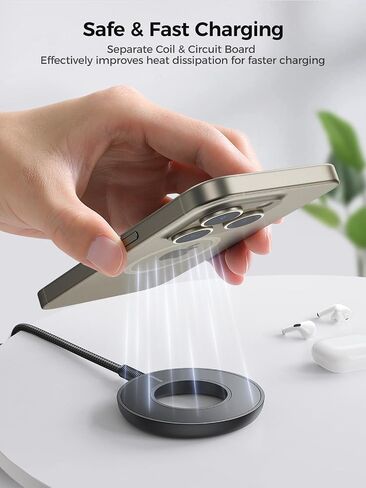 JOYROOM Magnetic Wireless Charger, Hollow Design Wireless Charger Compatible with MagSafe Charger/iPhone 15/14/13/12 Series, Magnetic Charger Pad for AirPods Pro/3/2 with Dual Ports Braided Cable in Saudi Arabia