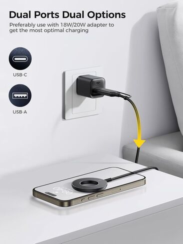 JOYROOM Magnetic Wireless Charger, Hollow Design Wireless Charger Compatible with MagSafe Charger/iPhone 15/14/13/12 Series, Magnetic Charger Pad for AirPods Pro/3/2 with Dual Ports Braided Cable in Saudi Arabia