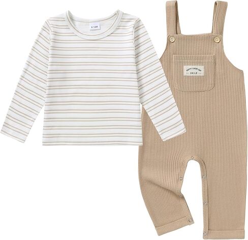 ZOEREA Toddler Baby Boys Clothes Outfit Long Sleeve T-Shirt and Romper Set Cute Jumpsuit Overalls Solid Color 6M-4T in Kuwait