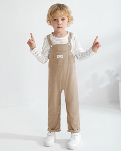 ZOEREA Toddler Baby Boys Clothes Outfit Long Sleeve T-Shirt and Romper Set Cute Jumpsuit Overalls Solid Color 6M-4T in Kuwait