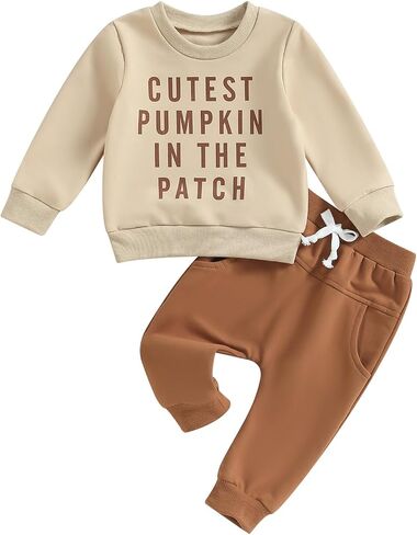Baby Boy Halloween Outfit Cutest Pumpkin In The Patch Sweatshirt Drawstring Long Pants Toddler Fall Clothes in Saudi Arabia
