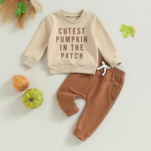 Baby Boy Halloween Outfit Cutest Pumpkin In The Patch Sweatshirt Drawstring Long Pants Toddler Fall Clothes in Saudi Arabia