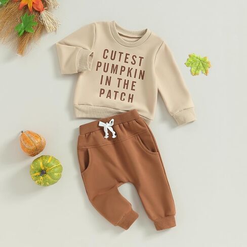Baby Boy Halloween Outfit Cutest Pumpkin In The Patch Sweatshirt Drawstring Long Pants Toddler Fall Clothes in Saudi Arabia