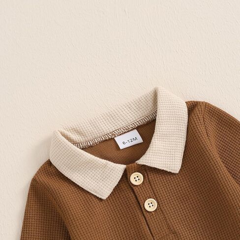 Kuriozud Toddler Boy Fall Clothes Baby Long Sleeve Lapel Button Shirt Color Block Pocket Pants Set Baby Boy Winter Outfit in Kuwait