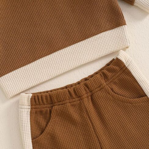 Kuriozud Toddler Boy Fall Clothes Baby Long Sleeve Lapel Button Shirt Color Block Pocket Pants Set Baby Boy Winter Outfit in Kuwait