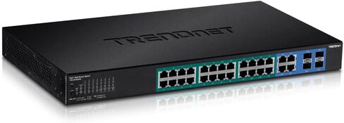 TRENDnet 28-Port Gigabit Web Smart PoE+ Switch, 24 x Gigabit Ports, 4 x Shared Gigabit Ports (RJ-45 or SFP), 185W PoE Budget, 56Gbps Switching Capacity, Lifetime Protection, Black, TPE-2840WS in Kuwait
