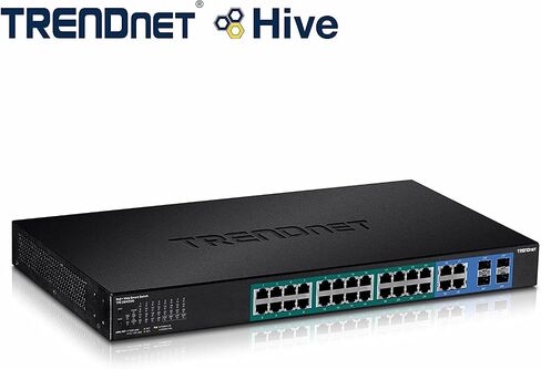 TRENDnet 28-Port Gigabit Web Smart PoE+ Switch, 24 x Gigabit Ports, 4 x Shared Gigabit Ports (RJ-45 or SFP), 185W PoE Budget, 56Gbps Switching Capacity, Lifetime Protection, Black, TPE-2840WS in Kuwait