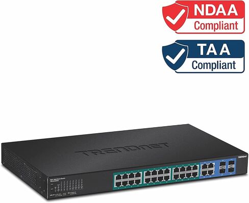 TRENDnet 28-Port Gigabit Web Smart PoE+ Switch, 24 x Gigabit Ports, 4 x Shared Gigabit Ports (RJ-45 or SFP), 185W PoE Budget, 56Gbps Switching Capacity, Lifetime Protection, Black, TPE-2840WS in Kuwait