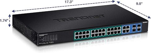 TRENDnet 28-Port Gigabit Web Smart PoE+ Switch, 24 x Gigabit Ports, 4 x Shared Gigabit Ports (RJ-45 or SFP), 185W PoE Budget, 56Gbps Switching Capacity, Lifetime Protection, Black, TPE-2840WS in Kuwait