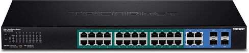 TRENDnet 28-Port Gigabit Web Smart PoE+ Switch, 24 x Gigabit Ports, 4 x Shared Gigabit Ports (RJ-45 or SFP), 185W PoE Budget, 56Gbps Switching Capacity, Lifetime Protection, Black, TPE-2840WS in Kuwait