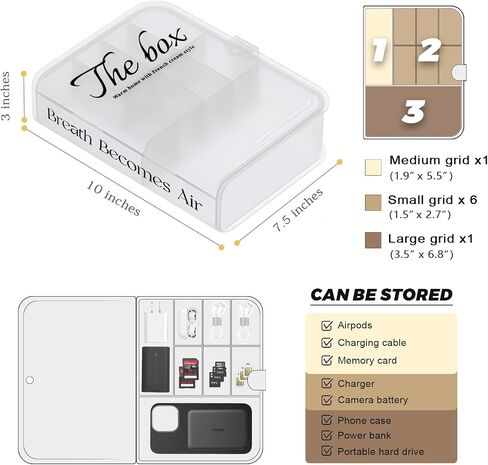 Large Electronics Organizer Cable Storage Box, Charger Cable Cord Organizer Case with A Long Cable Tie for Tech Electronic Accessories, Clear in Saudi Arabia
