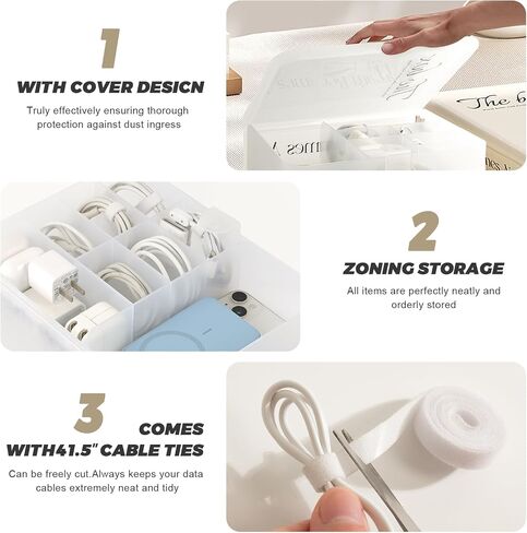 Large Electronics Organizer Cable Storage Box, Charger Cable Cord Organizer Case with A Long Cable Tie for Tech Electronic Accessories, Clear in Saudi Arabia