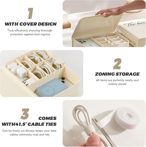 صندوق تخزين كابل منظم إلكترونيات كبير، حافظة منظم سلك كابل الشاحن مع ربطة كابل طويلة للملحقات الإلكترونية التقنية، شفاف in Kuwait