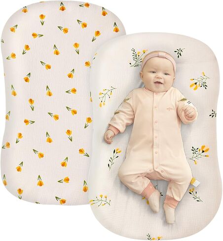 Muslin Baby Lounger Cover 2 Pack, 100% Cotton Newborn Lounger Cover, Soft and Breathable Lounger Slipcover for Boys Girls, Covers Only (Grey, Bear) in Saudi Arabia