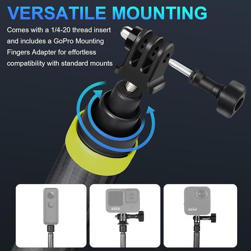 Rotating Locking Selfie Stick, 36cm to 3m Carbon Fiber Stick for Insta360 ONE X4 X3 R RS X Insta 360 GO 2 3,for GoPro Max Hero 12 11 10 9 8 7 DJI Action 3 4 Pocket 3 (Yellow) in Saudi Arabia