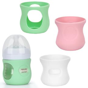 3 Pack Silicone Sleeve for Avent Natural Glass Baby Bottle, Food Grade Baby Bottle Cover for Avent Glass Bottle, Anti Breakage and Heat Avent Bottle Holder, 4 oz, BPA Free
