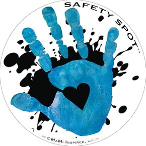 Magnet - Kids Handprint for Car Parking Lot Safety - WHITE with Black Splat Background (Blue)