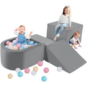 HOMBYS Foam Climbing Blocks for Toddlers with Ball Pit & Tunnel, Luxury Velvet Soft Play Climb & Crawl Activity Playset-Soft Play Set in Door-4 PCS Toddler Climbing Toys (Balls Not Include)