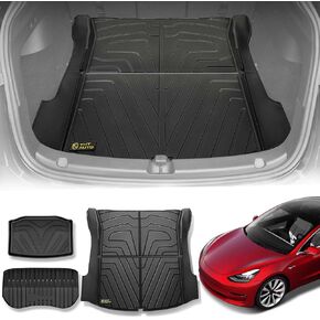 YHTAUTO Trunk Mat Cargo Liner متوافق مع Tesla Model 3 2021 2022 2023، سجادات تخزين خلفية لحصيرة صندوق السيارة TPE لجميع الأحوال الجوية، ملحقات موديل 3، أسود، مجموعة من 3 in Kuwait