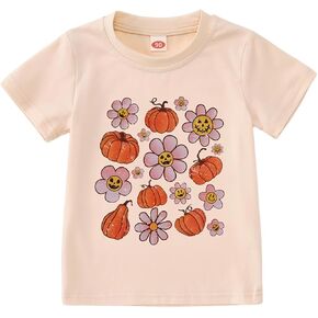 CM C&M WODRO Toddler Baby Girl Halloween T-Shirt Funny Pumpkin Flower Print Short Sleeve Shirt Kid Spooky Tees Top