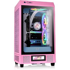 Thermaltake Tower 200 Mini-ITX Computer Case; 2x140mm Pre-Installed CT140 Fans; Supports GPU Length Up to 380mm; CA-1X9-00SAWN-00; Bubble Pink; 3 Year Warranty