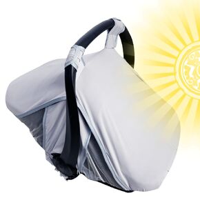 Baby car seat cover with Mosquito net, 2 in 1 infant carseat sun shade cover and carseat mosquito net, Grey