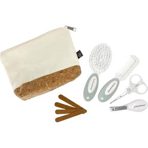 Dreambaby Neat & Tidy 9pc Wheatgrass Baby Grooming Kit - Eco-Friendly Baby Care Kit with Cotton & Cork Travel Bag - Soft Brush, Comb, Safety Scissors, Nail Clippers - Less Plastic Waste