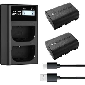 QUMOX LP-E6NH Replacement Battery & USB Charger Set, 2X Pack 2250mAh Replacement for LP-E6 LP-E6NH Battery, Dual Slot USB Charger Compatible with Canon EOS R7 R5 R6 R6 II R, 5DIV, 6DII, 7DII, 80D, 90D