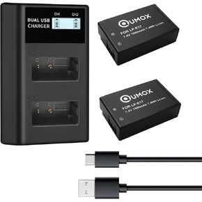 QUMOX LP-E17 Battery 2-Pack and Dual Charger for EOS R50 RP R10 R8,Rebel T8i, T7i, T6i, T6s, SL2, SL3, EOS M3, M5, M6, EOS 200D, 77D, 750D, 760D, 800D, 8000D, Digital SLR Camera