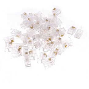 uxcell 50 Pack Modular Plug, RJ9 4P4C Male Phone Connectors Standard Jack for Telephone Handset Cord Cable Wire, Clear