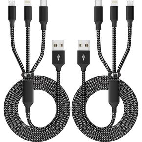 IDISON 100W Multi Charging Cable [4FT 2Pack] 3 in 1 USB Cable Fast Charging with LED Indicator, Universal Charging Cord with Type-C, Micro USB and IP Port for Cell Phones and More