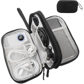 Travel Cable Organizer Bag Double Layer Electronics Organizer Case Compact & Portable Cords Organizer Pouch for Men Women Travel Essentials for Cables, Chargers, Mouse, USB Drive, Black