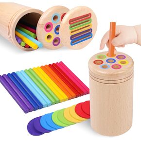 Montessori Toys for 3 Year Old, Dual Play Wooden Toddler Educational Toys Color Sorting Preschool Learning Activities, Fine Motor Skills Sensory Toys for Toddlers 3-5 Girl Boy Birthday Gifts