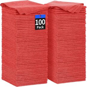 Shop Towels, 100 Pack Detailing Rags Microfiber Cleaning Cloth Bulk Absorbent Lint-Free Microfiber Towels for Mechanic, Automotive, Industries, Garage & Housekeeping 11.5"*11.5" Red