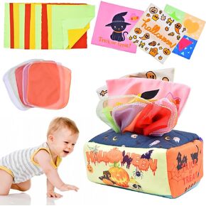 Halloween Baby Tissue Box Toy, Soft Montessori Tissue Box Baby Toys, High Contrast Crinkle Paper Sensory Toy for Boys Girls Kids Early Learning Gifts, Halloween Party Favors Gifts