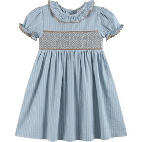 Lil cactus Blue Pinstripe Smocked Ruffle Collar Dress