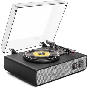 Vintage Vinyl Record Player Bluetooth Turntable for Vinyl with Upgraded Speakers & Adjustable Counterweight, Dust Cover, 3 Speed Belt Driven Portable Retro LP Player, AUX in & RCA Line Out, White