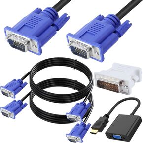 VGA to VGA Cable 6 FT, 1080P Full HD VGA Male to VGA Male High Resolution Monitor Cable for Computer, PC, Laptops, TV, Projector, with DVI to VGA Adapter, HDMI to VGA Adapter (4 Pack)