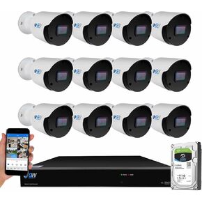 GW Security 32 Channel NVR UltraHD 12MP 4K @30FPS Face/Human/Vehicle Detection PoE Security Camera System with 12 x 6K 12MP Microphone Smart AI Bullet Camera, Color Night Vision, Outdoor/Indoor Camera