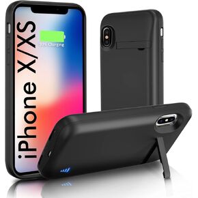 Battery Case for iPhone X/XS, Real 8500mAh Ultra-Slim Protective Battery Charging Case with Kickstand Rechargeable Extended Battery Charger Case - 5.8 inch Black