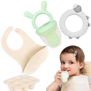 Baby Feeding Set, Baby Fruit Feeder for Batch Preparation of New Foods,Breast Milk Popsicle Moulds, Silicone Teething Toys, Silicone Bibs,Bpa Free,Dishwasher Safe