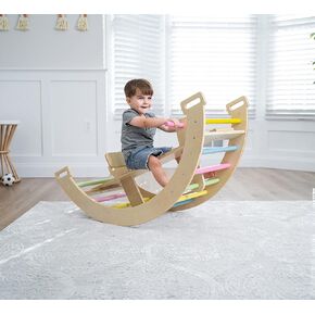 Avenlur Bailis Ultimate 3-in-1 Playset for Kids - Seesaw, Climbing Arch and Rocker - Waldorf and Montessori Climbing Toy for Children 2-6 Years - Toddler Climbing Toys