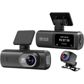 Dash Cam Front and Rear：Free 64GB SD Card,4K+1080P and 1.47" Screen DashCam with 24H Night Vision Parking Monitor,Loop Recording, WDR，170° Wide Angle，APP