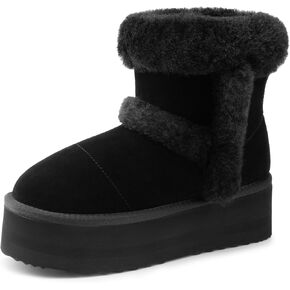 DREAM PAIRS Winter Platform Fur Boots for Women Genuine Suede Faux Fur Snow Booties Classic Warm Slip-On Memory Foam Comfort FuzzyChic Plush Platform Ankle Boots