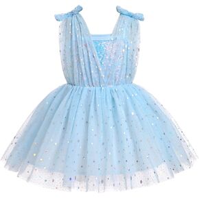 Toddler Baby Girls Tutu Dress Sleeveless V Neck Sparkle Sequins Glitters Princess Tulle Birthday Party Dress