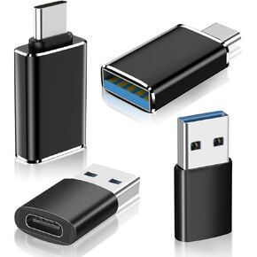 Herfair USB to USB C Adapter 4-Pack USB Type-C Female to USB Male Charger Converter/USB Female to USB-C Male Adpator for iPhone 15 Plus/Pro Max, iWatch S8/S9,AirPods,USB to USB C OTG Adapter (Black)