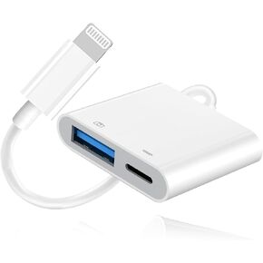 [Apple MFi Certified] Lightning to USB Camera Adapter for iPhone, High-Speed USB Female OTG Cable with Charging Port for iPad to Connect Card Reader, Plug and Play