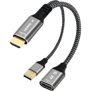 4K HDMI to Mini DisplayPort Adapter with USB Powered, Uni-Directional HDMI Male (Source) to Mini DP Female (Screen), 4K@60Hz, Nylon Braided Converter Connector