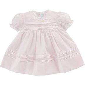 Girls Pink Dress Vintage Baby Clothes Lace Trim 3M 6M 9M